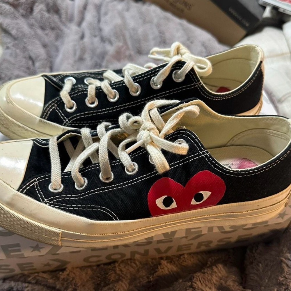 Converse Kids Black and Cream Sneakers with Red Heart